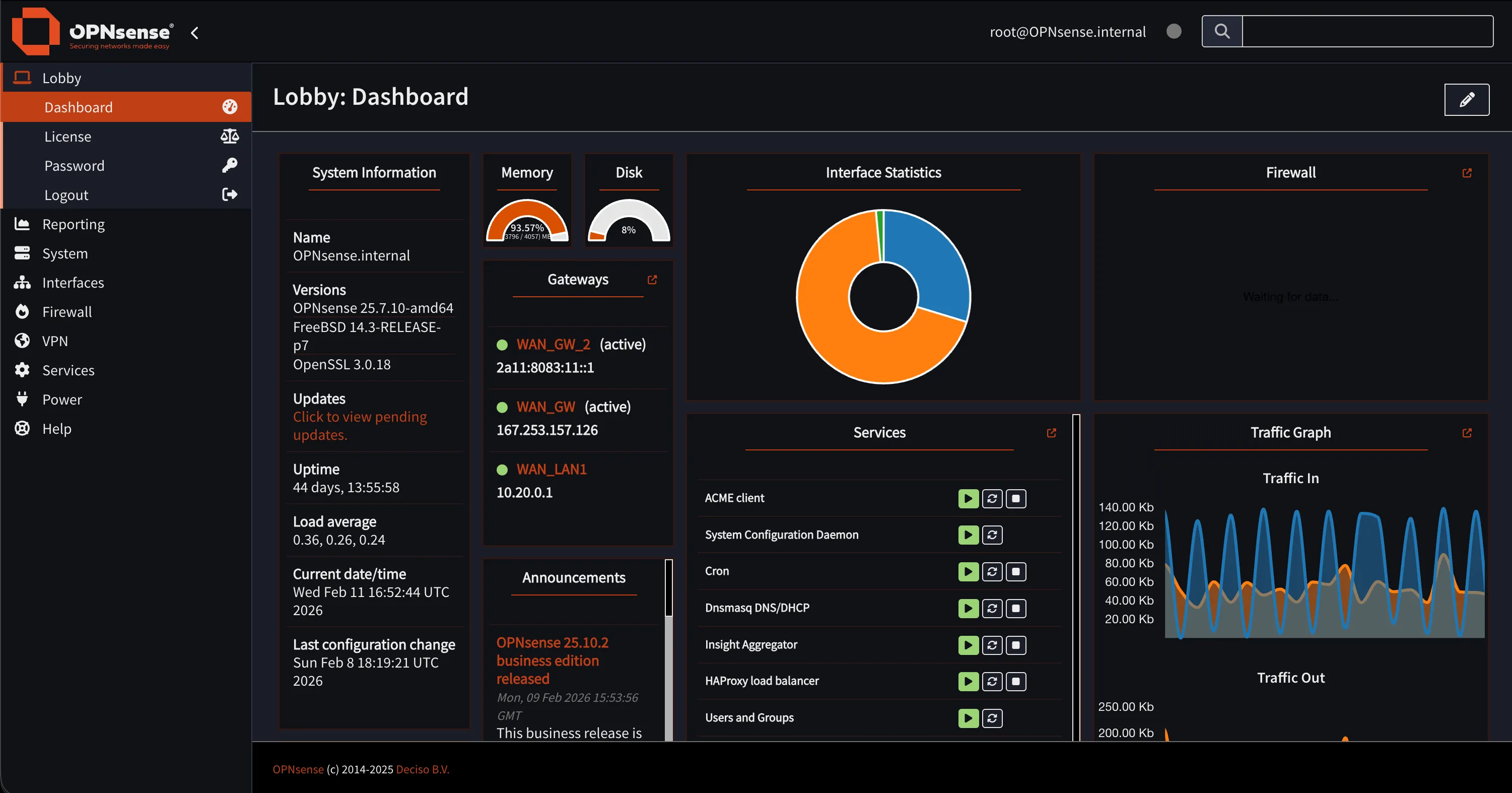 OPNsense Dashboard